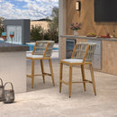 PURPLE LEAF Outdoor Bar Stools Set of 2 for Overweight Wicker Rattan Patio Barstools Woven Modern Bar Chairs with Backrest and Cushions for Garden Outside