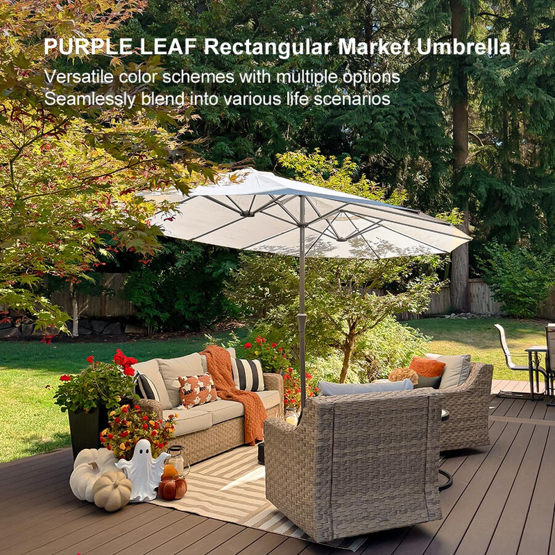 PURPLE LEAF Double-Sided Outdoor Market Table Umbrella with Base for Pool