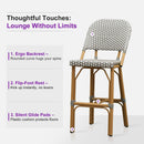 PURPLE LEAF Outdoor Bar Height Stools Set of 2 French Country Patio Rattan Bar Stool Chairs Outdoor Armless Barstools for Porch Garden Indoor Kitchen