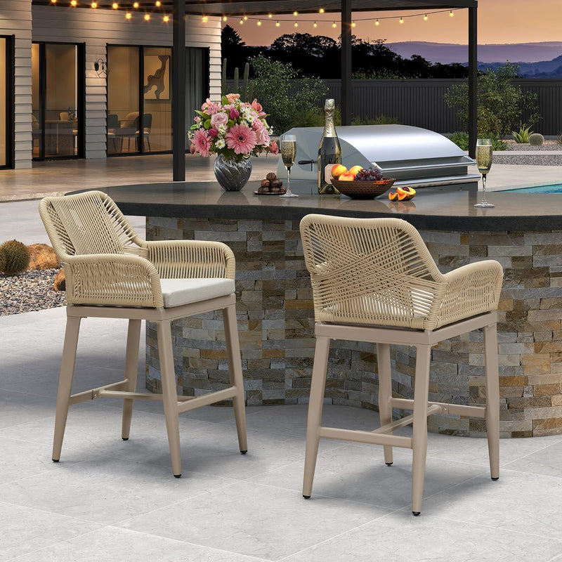 PURPLE LEAF Modern Bar Stools Set of 2, Aluminum Bar Stool with Cushion for Indoor and Outdoor, Kitchen Island
