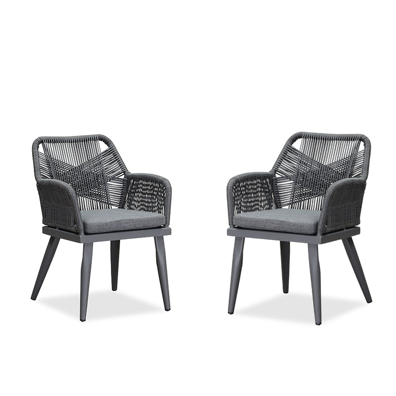 PURPLE LEAF 2 Pieces of Grey PE Rattan Cross Weave Dining Chair