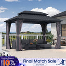 PURPLE LEAF Grey Hardtop Gazebo with Heavy Duty Galvanized Steel Double Roof with Netting and Curtains