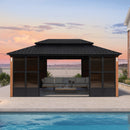 PURPLE LEAF Sunroom Hardtop Gazebo Solarium Wood Grain  Galvanized Steel Double Roof All-Weather Aluminum Outdoor Screen House