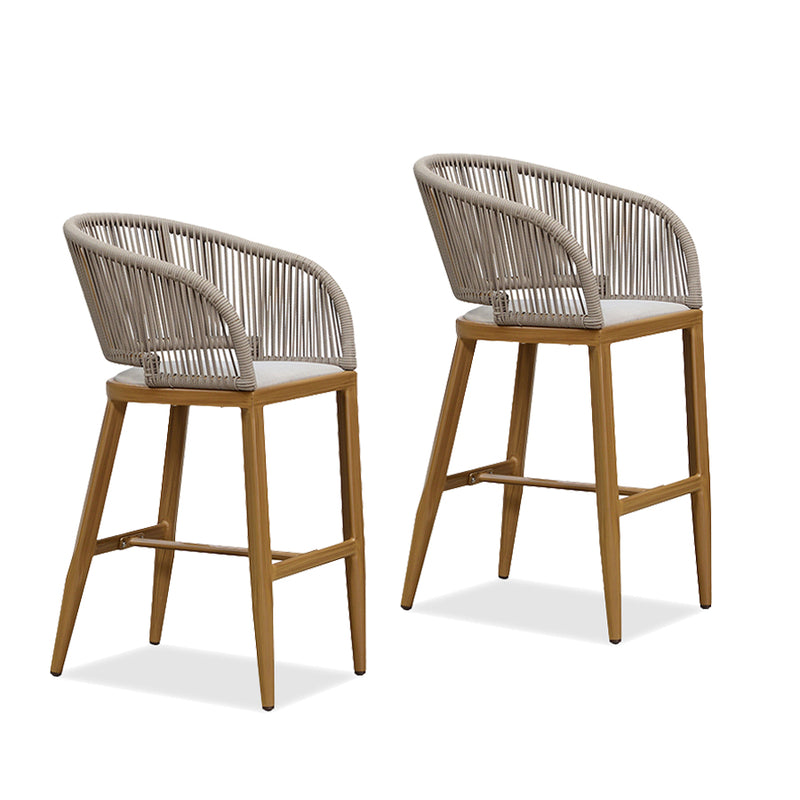 PURPLE LEAF Outdoor Bar stools Stools Set of 2 Rattan Bar Chairs with Embedded Cushions and  Back for Outdoor or Indoor