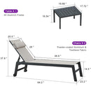 PURPLE LEAF Outdoor Lounge Chair Set of 3 Patio Chaise Pool Lounger Aluminum Frame with Side Table and Wheels for Outside Sunbathing Tanning Recliner Including Pillows