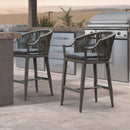 PURPLE LEAF Patio Bar Stools Set of 2 Outdoor Wicker Modern High Bar Chairs Metal Cushioned Barstools with Backs and Ergonomic Armrest