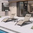 PURPLE LEAF bronze aluminum outdoor chaise lounge chairs with side table, adjustable recliner, by pool.