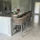 PURPLE LEAF Counter Stools, Bar Stools Set of 2 Rattan Bar Stools Wicker Bar Chairs Woven Aluminum Barstools with Back and Cushions