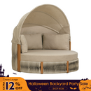 PURPLE LEAF Outdoor Round Daybed Chaise Lounge with Adjustable Canopy for Patio, Olefin fabric cover, thickened seat and back cushion, adjustable canopy, all weather aluminum frame, elegant wicker design