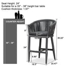 PURPLE LEAF Counter Stools, Bar Stools Set of 2 Rattan Bar Stools Wicker Bar Chairs Woven Aluminum Barstools with Back and Cushions