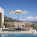 PURPLE LEAF Premium Teak‑Finish Aluminum Frame Outdoor Patio Market Umbrella with Rope Pulley Lift