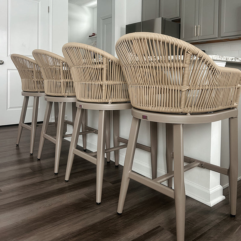 PURPLE LEAF Outdoor Bar Stools Set of 2 Rattan Bar Stools Counter Stools with Back and Cushions  for Patio, Garden, Kitchen