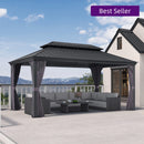 PURPLE LEAF Patio Gazebo for Backyard Grey Hardtop Galvanized Steel Roof Awning with Upgrade Curtain