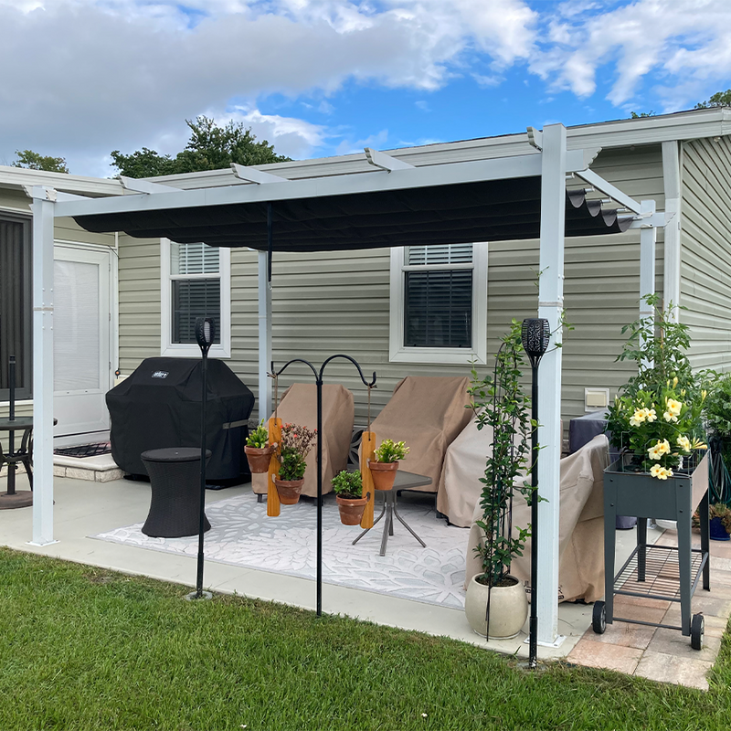 PURPLE LEAF Outdoor Retractable Pergola with Double Sun Shade Canopy White Heavy-Duty Aluminum Pergola Patio Modern Pergola for Garden Deck Backyard