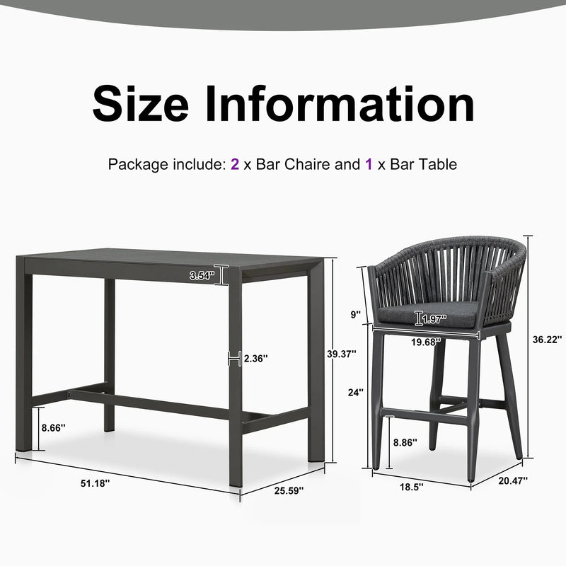 PURPLE LEAF Counter Stools, Bar Stools Set of 2 Rattan Bar Stools Wicker Bar Chairs Woven Aluminum Barstools with Back and Cushions