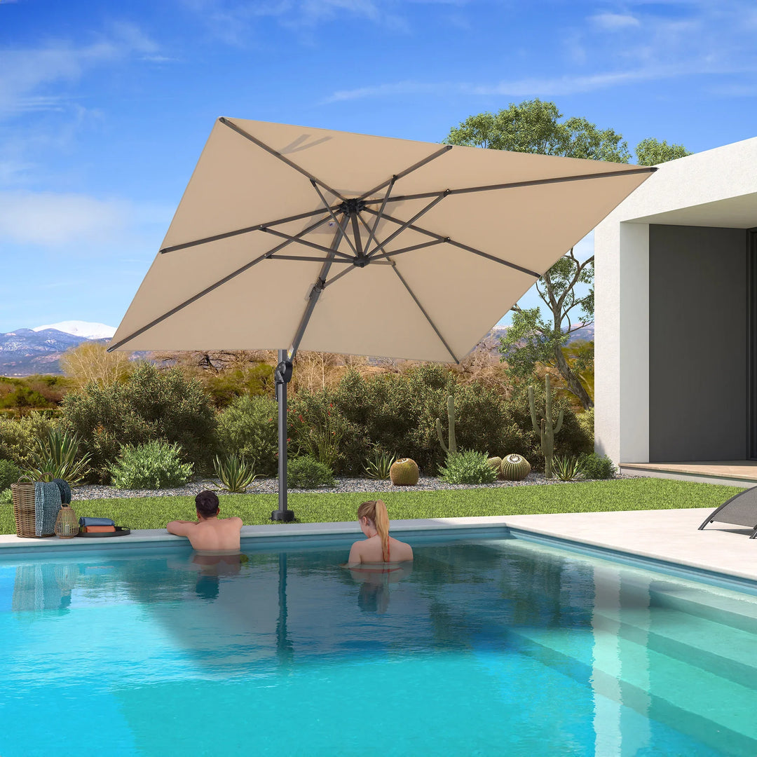 can you use a patio umbrella above pool Purple Leaf 8'x8' Offset Cantilever Umbrella with 360 Rotation 7' High Outdoor Patio Umbrella with Weighted Base for Poolside, Deck, Garden Light Grey