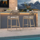 PURPLE LEAF Patio Sunbrella Bar Stools Set of 2  Rattan Bar Aluminum Bar Stool Outdoor Barstools with Back and Cushion for Garden Kitchen Island