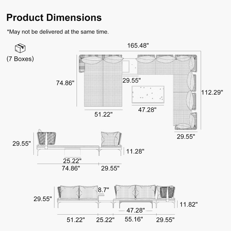 PURPLE LEAF Melben Patio Conversation Set Light Grey Outdoor Aluminum Modern Wicker Sofa Chairs Sets for Balcony Yard Porch