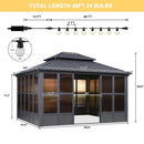 PURPLE LEAF Sunroom Hardtop Gazebo Solarium Grey Galvanized Steel Double Roof  All-Weather Aluminum Outdoor Screen House with String Lights