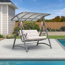 PURPLE LEAF Outdoor Deluxe Modern Swing Chairs with PVC Canopy, Swing for Patio Gadern Porch, Solar LED Light and Cushions Included