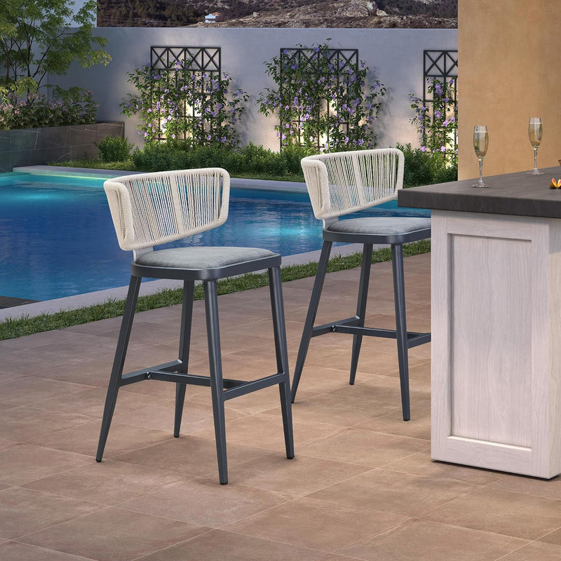 PURPLE LEAF Outdoor Bar Stools, All Weather Rattan and Aluminum Patio Bar Stool with Cushion for Indoor and Outdoor.