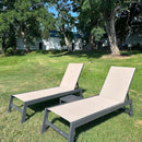 PURPLE LEAF Outdoor Aluminum Chaise Lounge Set of 3 with Wheels and Side Table for Outdoor Backyard Poolside