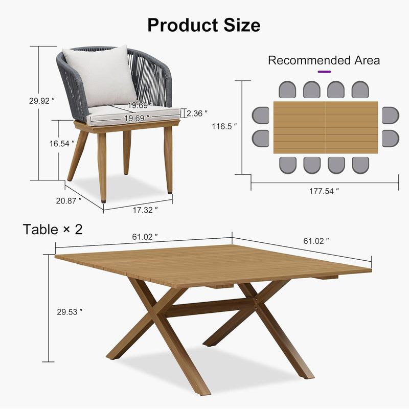 PURPLE LEAF Teak Patio Dining Set with Cushions and Pillow All-Weather Wicker Patio Table Set for Garden, Deck, and Yard