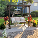 PURPLE LEAF 3-Seat Outdoor Metal Pergola Swing Bed Hanging Cloud Black rope Swing Chair with Stand Cushions & Pillows for Outdoor