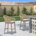 PURPLE LEAF Outdoor Bar Stools Set of 2 Rattan Bar Stools Counter Stools with Back and Cushions  for Patio, Garden, Kitchen