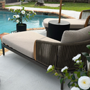 PURPLE LEAF Standard Hailar Olefin Patio Chaise Lounge Chair , Upholstered Pool Aluminium Lounge Chairs for Outdoor with Teak Armres for Deck, Pool, Lawn, Garden, Courtyard, Porch