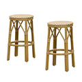PURPLE LEAF Patio Round Bar Stools Set of 2 Outdoor Backless Barstools Woven Rattan Bar Chair  for Indoor Kitchen Island Bistros Cafe Restaurant