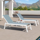 PURPLE LEAF Outdoor Chaise Lounge Chairs Set of 2 White Aluminum Lounge Chair Five-Position Adjustable Chaise with Wheels and Table for Pool Deck Patio
