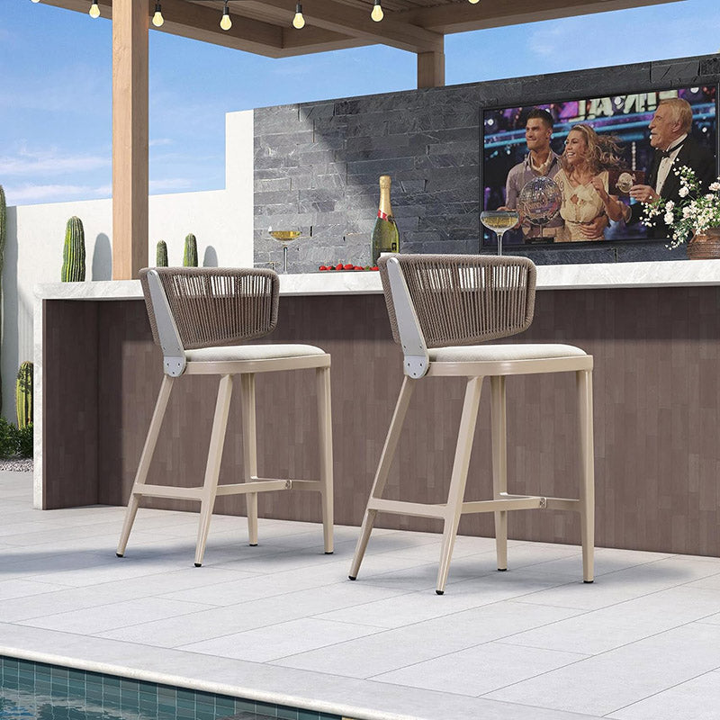 PURPLE LEAF Outdoor Bar Stools, All Weather Rattan and Aluminum Patio Bar Stool with Cushion for Indoor and Outdoor.