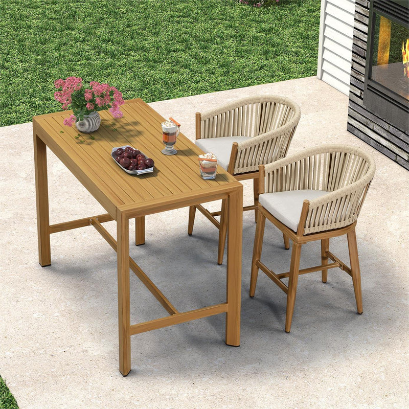 PURPLE LEAF Counter Stools, Bar Stools Set of 2 Rattan Bar Stools Wicker Bar Chairs Woven Aluminum Barstools with Back and Cushions