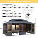 PURPLE LEAF Sunroom Hardtop Gazebo Solarium Grey Galvanized Steel Double Roof  All-Weather Aluminum Outdoor Screen House with String Lights