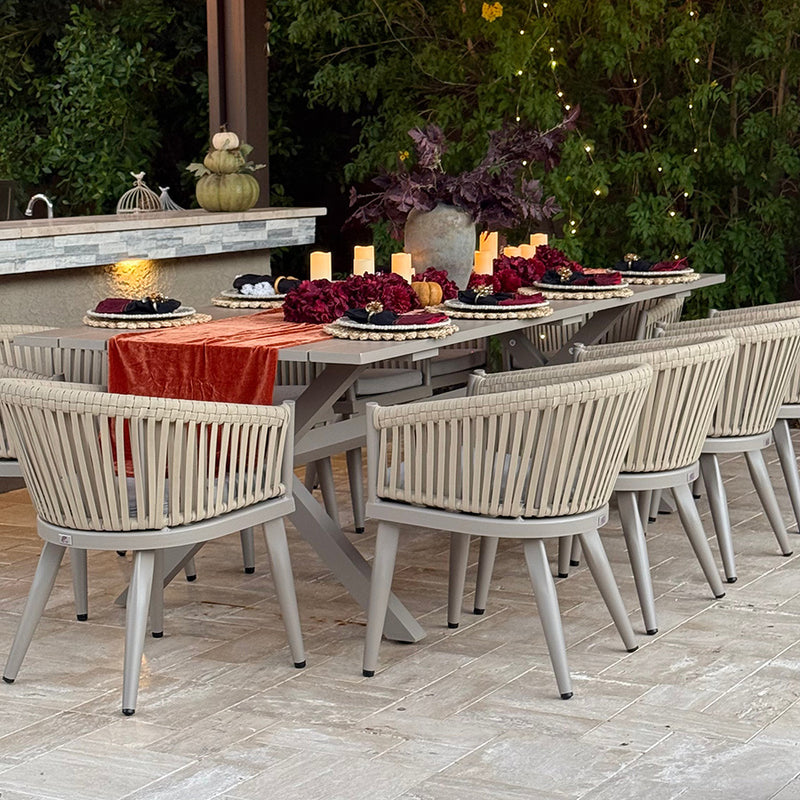 PURPLE LEAF 7/9/11 Pieces Outdoor Dining Set with Aluminium Table and Rattan Chairs, Champagne