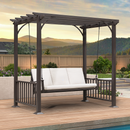 PURPLE LEAF 3-Seat Outdoor Metal Pergola Swing Bed Hanging Cloud Black rope Swing Chair with Stand Cushions & Pillows for Outdoor
