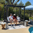 PURPLE LEAF 3-Seat Outdoor Metal Pergola Swing Bed Hanging Cloud Black rope Swing Chair with Stand Cushions & Pillows for Outdoor