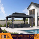 PURPLE LEAF Grey Hardtop Gazebo with Heavy Duty Galvanized Steel Double Roof with Netting and Curtains