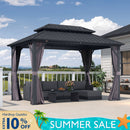 PURPLE LEAF Grey Hardtop Gazebo with Heavy Duty Galvanized Steel Double Roof with Netting and Curtains