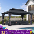 PURPLE LEAF Grey Hardtop Gazebo with Heavy Duty Galvanized Steel Double Roof with Netting and Curtains
