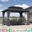 PURPLE LEAF Grey Hardtop Gazebo with Heavy Duty Galvanized Steel Double Roof with Netting and Curtains