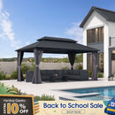 PURPLE LEAF Grey Hardtop Gazebo with Heavy Duty Galvanized Steel Double Roof with Netting and Curtains