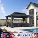 PURPLE LEAF Grey Hardtop Gazebo with Heavy Duty Galvanized Steel Double Roof with Netting and Curtains