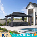 PURPLE LEAF Grey Hardtop Gazebo with Heavy Duty Galvanized Steel Double Roof with Netting and Curtains