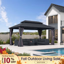 PURPLE LEAF Grey Hardtop Gazebo with Heavy Duty Galvanized Steel Double Roof with Netting and Curtains
