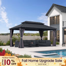 PURPLE LEAF Grey Hardtop Gazebo with Heavy Duty Galvanized Steel Double Roof with Netting and Curtains