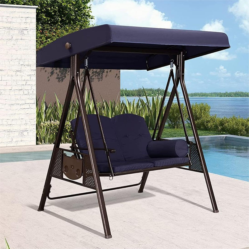 PURPLE LEAF 2-Seat Outdoor Adjustable Canopy Swing Patio Porch Swing with Cushions and Pillow