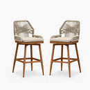 PURPLE LEAF Outdoor Swivel Counter Height Bar Stools Set of 2 Patio 360° Rotating All-Weather Wicker Stools with Back and Cushion for Outside Backyard Kitchen Bistro Garden Bar