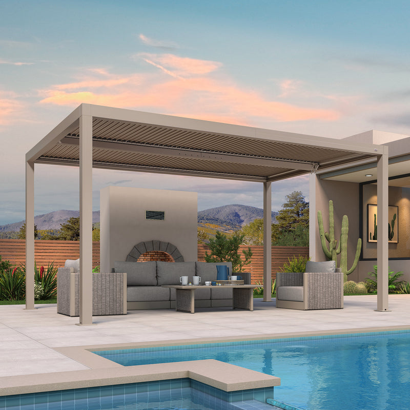 PURPLE LEAF Louvered Pergola Modern Champagne Pergola with Adjustable Roof for Deck Backyard Garden